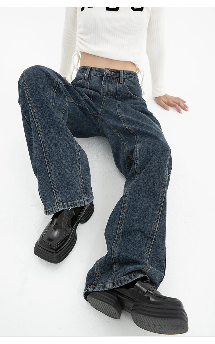

Y2k Vintage High Waist Straight Streetwear Jeans Cargo Pants Korean Fashion Women Wide Leg Female Baggy Y2K Denim Trouser S-XXXL
