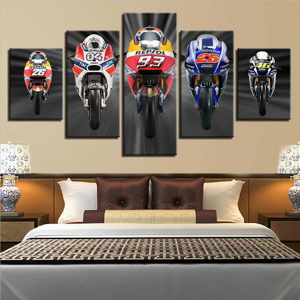 

Motor Motorcycle Race Racing Car No Framed Canvas 5 Pcs HD Decorative Wall Art Posters Pictures Home Decor Paintings Decoration