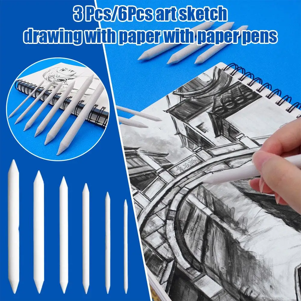 

3/6pcs/set Blending Smudge Stump Stick Tortillon Sketch Art White Drawing Charcoal Sketcking Tool Rice Paper Pen artist Supplies