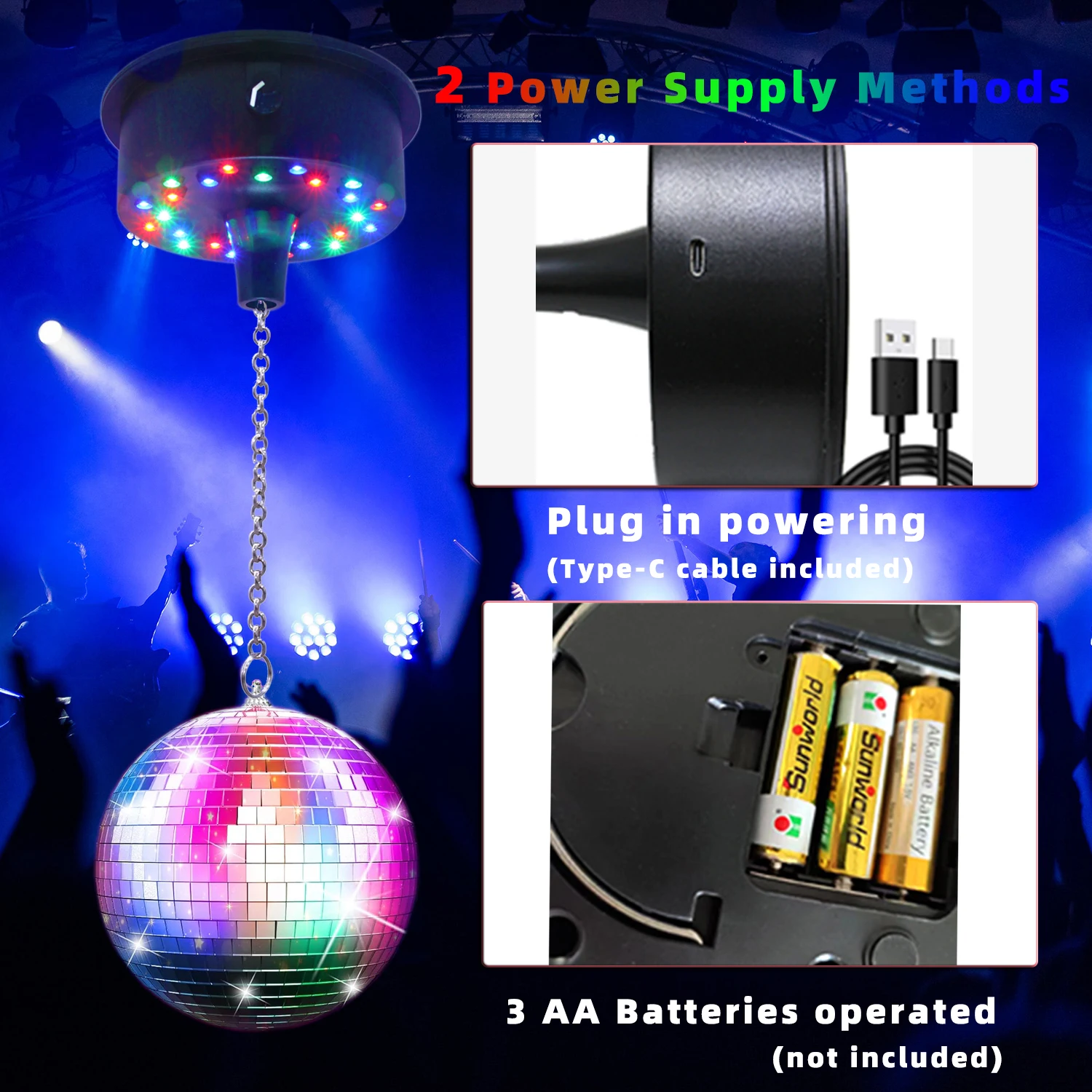 Remote Control Disco Ball Rotating Motor  5RPM--10RPM Adjustable Speed,Plug/Battery Powered Mirror Ball Motor  Ball Not Include 6