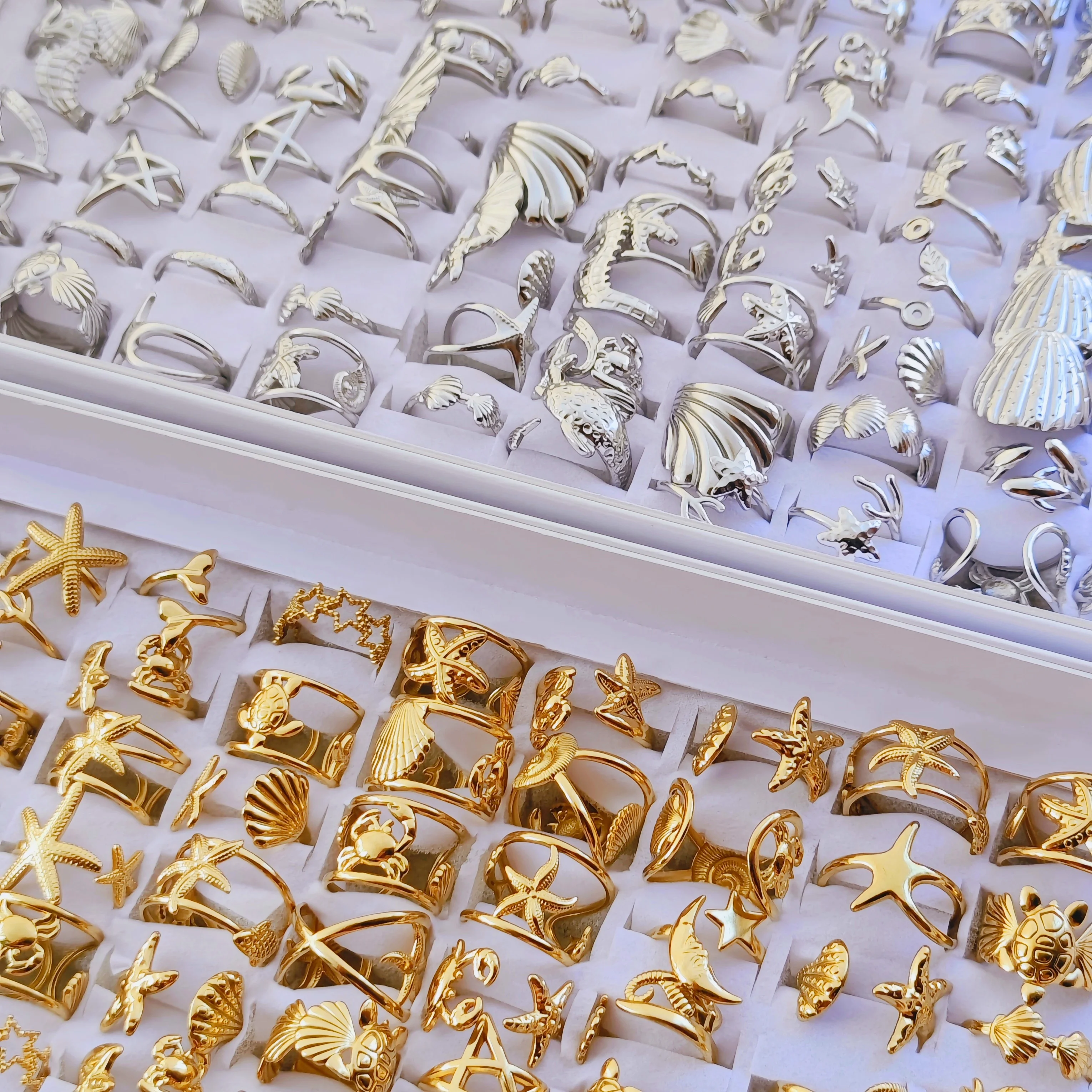 10 Stück verstellbare Ringe aus Edelstahl für Damen und Herren, Ozean-Tier- und Pflanzen-Themen-Schmuck, Großhandelsgeschenke