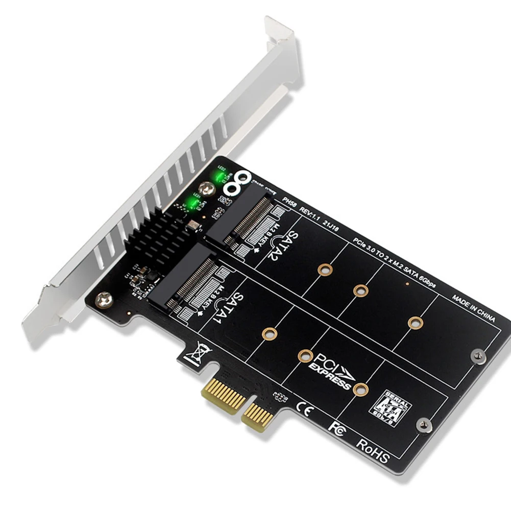 PH58 2 x M2 SATA to PCIE Adapter Card Double Disc Display Card RAID Splitter Expansion PCIe X1 to NGFF M2 SATA SSD sata pcie adapter card