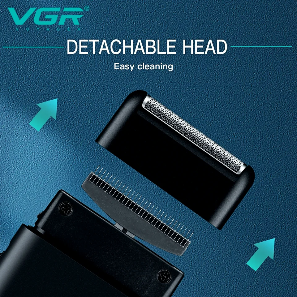 VGR Electric Professional Beard Trimmer Razor Portable Mini Shaver Reciprocating Shaving 2 Blade USB Charge For Men_voghion.com