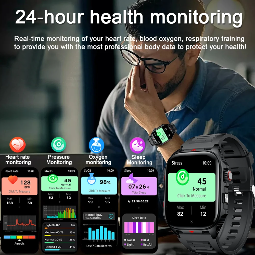 New Smart Watch Men Women Outdoor Sports Fitness with LED Lights Waterproof Watch Bluetooth Call Smartwatch Man 2025 Android IOS