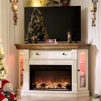 56'' Corner Fireplace TV Stand for 65 Inch TV, Farmhouse Entertainment Center w/ 30'' Electric Fireplace, Media Console for
