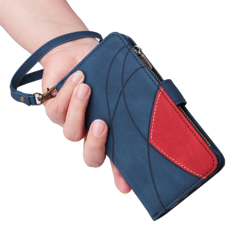 Luxury Zipper Leather Wallet Case with Card Holder and Lanyard