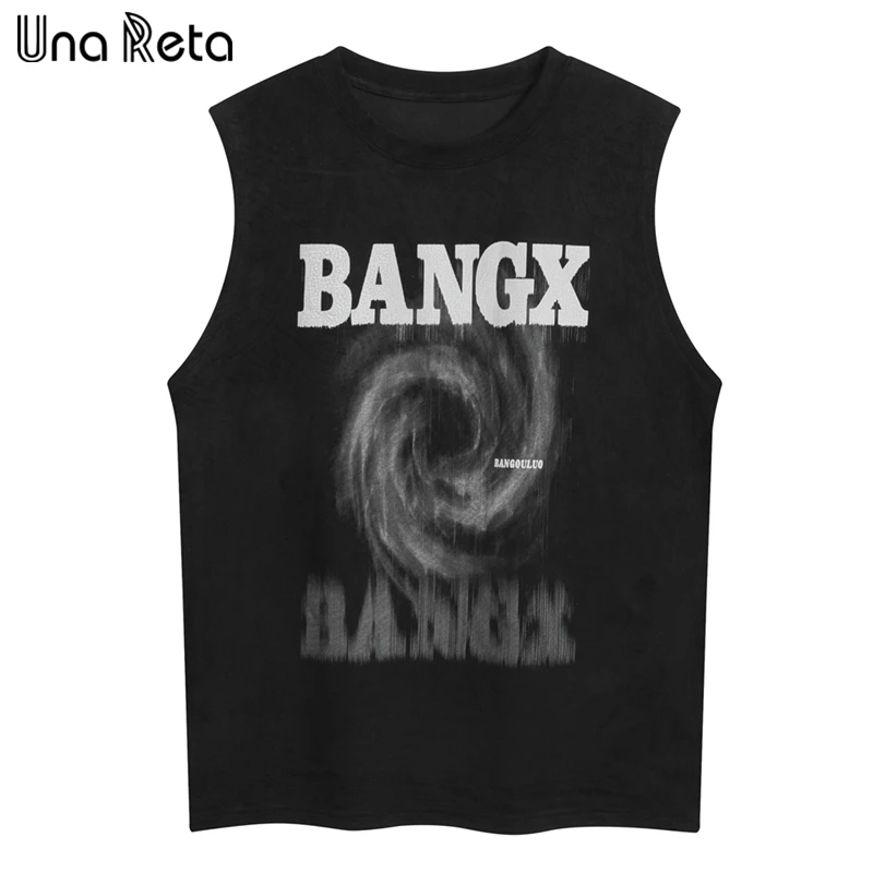 

Una Reta Hip Hop Tank Top Men Clothing 2023 New Summer Fashion Couple Loose Vest Streetwear Sleeveless Print Suede T-shirt Man