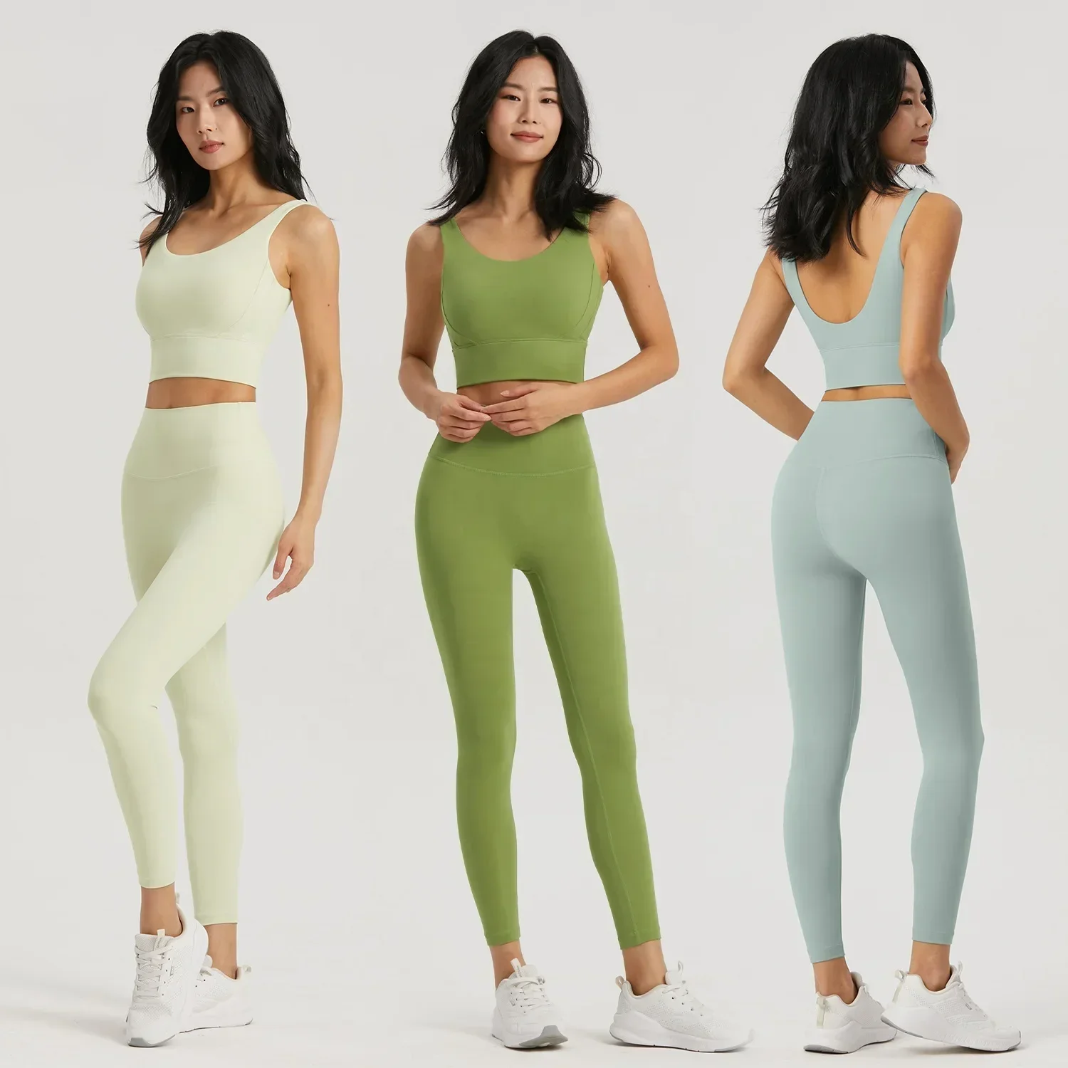 Seamless Yoga Set Women Lycra Gym Clothing Sports Bra Semi-Fixed Cups Workout Tops Anti Rolling Yoga Leggings with Pocket Tights 2