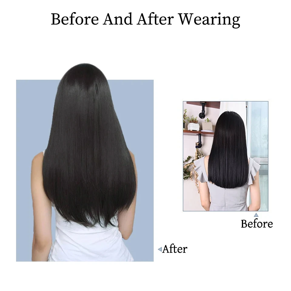 Synthetic Long Straight V-tip Clip in Hair Extension Heat Resistant Wavy False Hair High Temperature Fiber Hairpiece