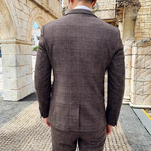 남성용 정장 재킷 조끼 바지, 부티크 격자 무늬 캐주얼 비즈니스 남성 신랑 웨딩 턱시도 드레스, 블레이저 코트, 패션 3 피스 세트 5