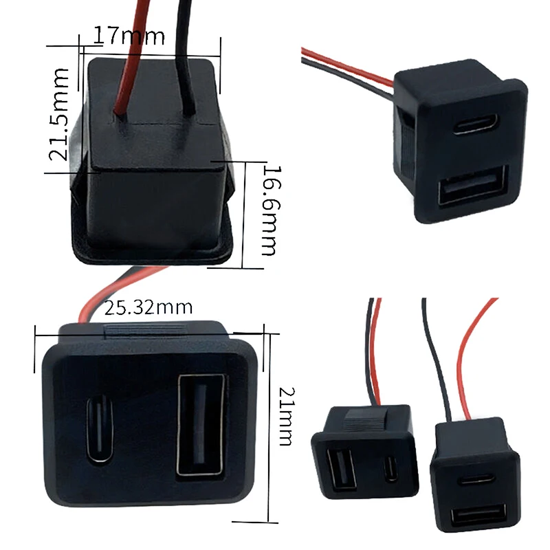 1PC Double Layer Usb Female Base Type-C Socket And Female Usb Lamp Charging Socket Power With Cable Connector