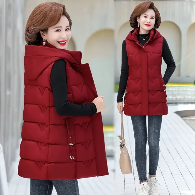 Chaleco con capucha desmontable para madre, chaqueta sin mangas delgada,  abrigo informal para mujer, chaquetas de moda, otoño e invierno, nuevo,  8xl, 2023 - AliExpress