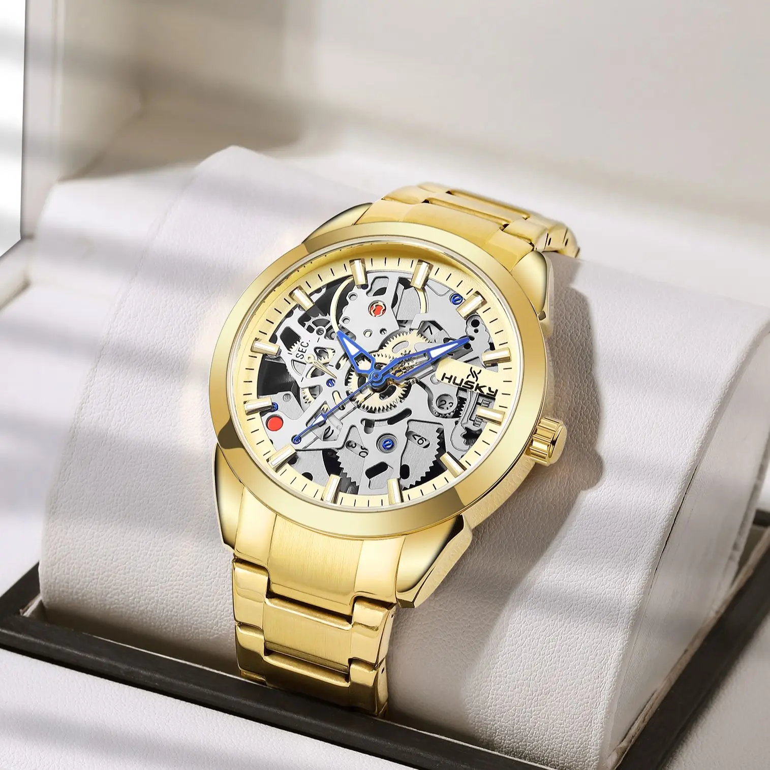 Blue Ocean Fashion Casual Designer Stainless Steel Skeleton Quartz Watch Men Mens Watches Top Brand Luxury Quartz Clock Gift