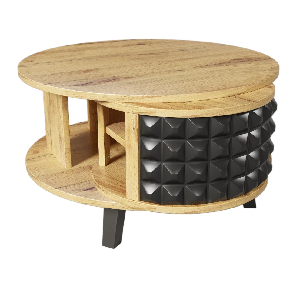 Moderner Wohnzimmer-Couchtisch mit drehbarem Ablagefach und verstecktem Innenregal, Beistelltisch, zweistufigem Tischplatte-Design – Detail 21
