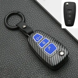 Premium Carbon Fiber Design Key Case Cover for Ford Vehicles (Blue)