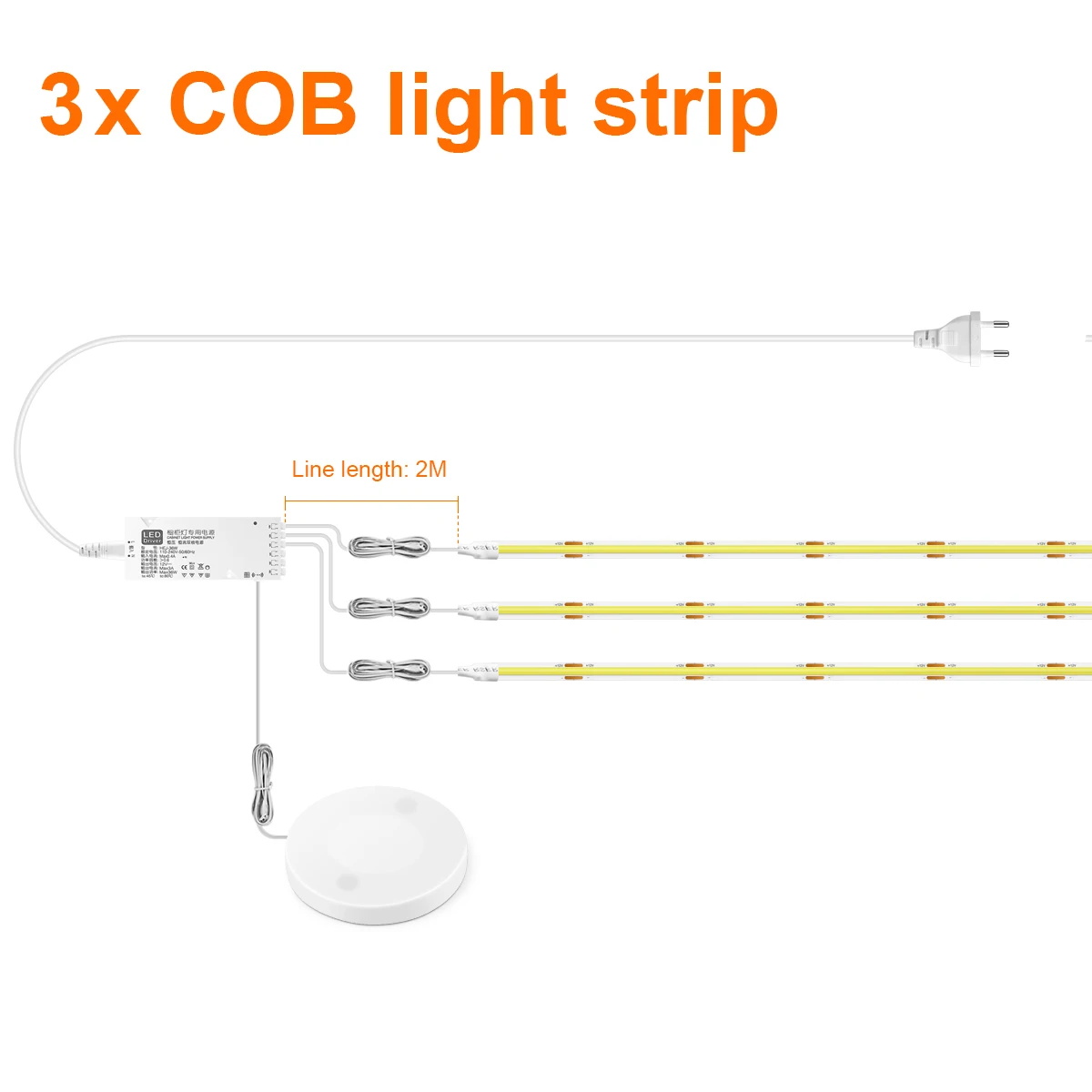 thumbnail image 1 of Lámpara LED regulable para gabinete, tira COB, para estante de cocina, despensa, vitrina, dormitorio, armario, lámpara de luz de fondo, interruptor con sensor de movimiento táctil, 1 of 5