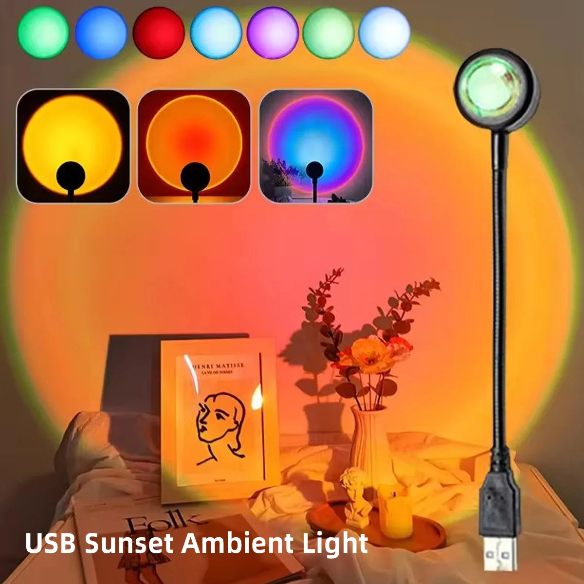 USB Charging LED Sunset Light Colorful Neon Night Light Projector Bedside Wall Lamp Atmosphere Decorative