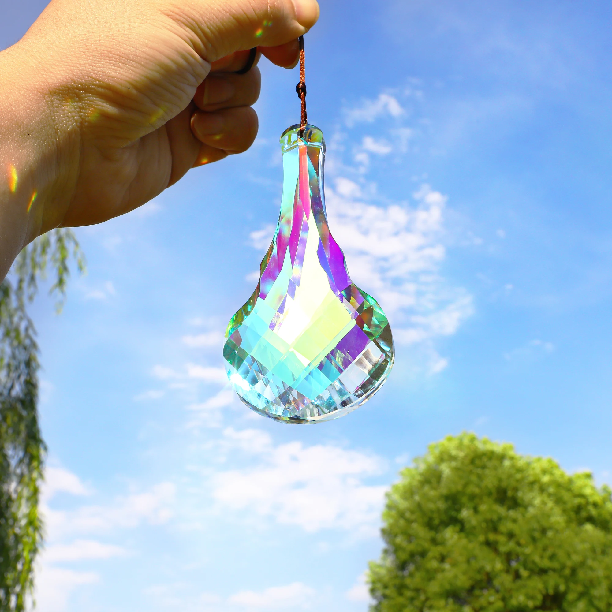 H&D 120mm AB Coating Hanging Crystal Prism Sun Catcher Glass Rainbow Prism  Ornament Faceted Window Prism Rainbow Maker Pendant - AliExpress