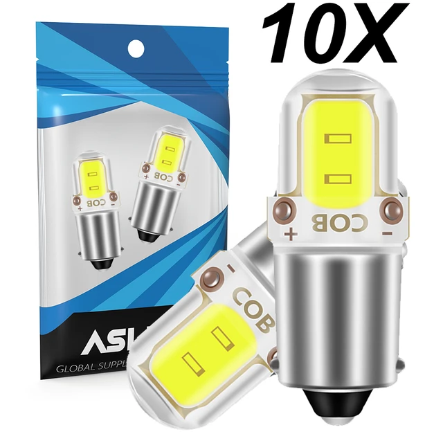 10x BA9S Car LED T4W H6W LED CANBUS COB 2LED Bulb Car Interior License  Plate Light Marker Reading Auto Lamp White 6000K 12V