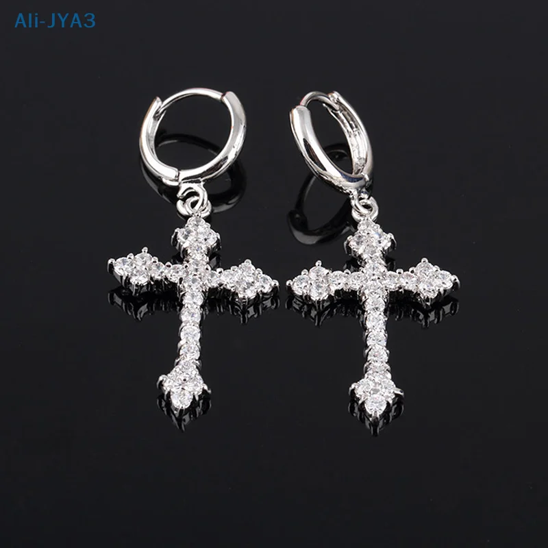 

1Pair Zircon Crystal Cross Earrings For Women Drop Earrings Gothic Punk Hip Hop Female Piercing Dangle Earrings Jewelry