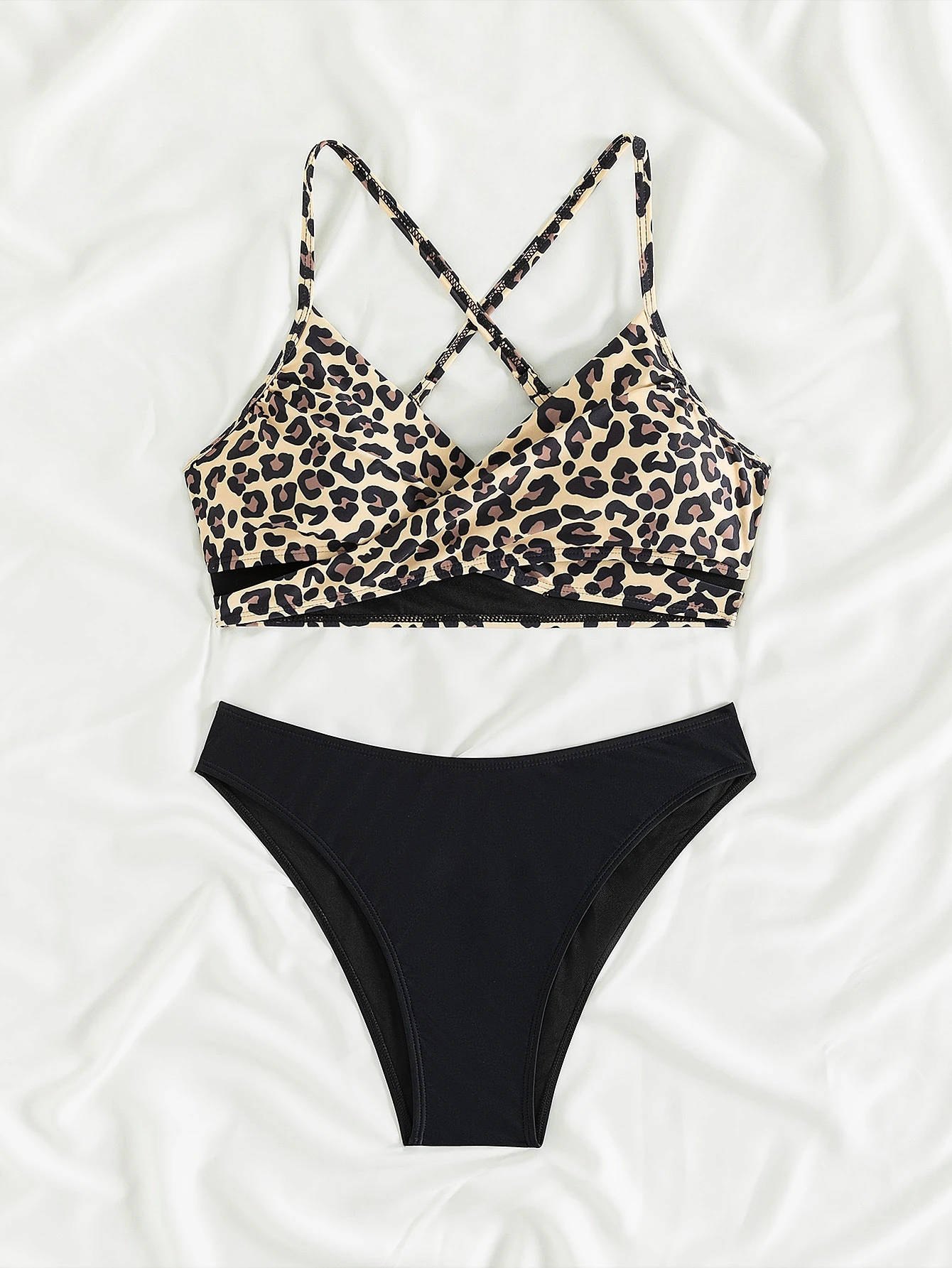 Bikini Set Women Swimwear Summer Leopard Patchwork High Waist Bikini