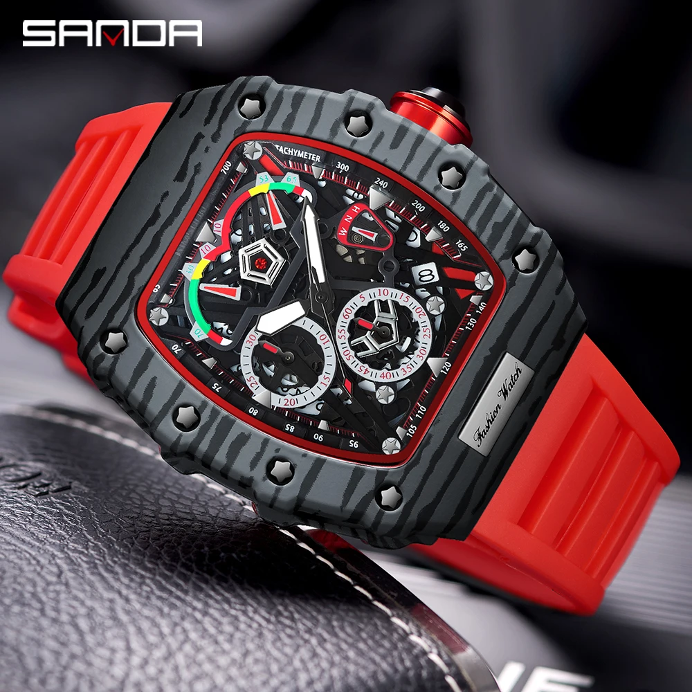 SANDA Men's Watches Fashion Sport Quartz Watch for Men Luxury Top Brand Waterproof Wristwatches Silicone Strap Relogios Masculin