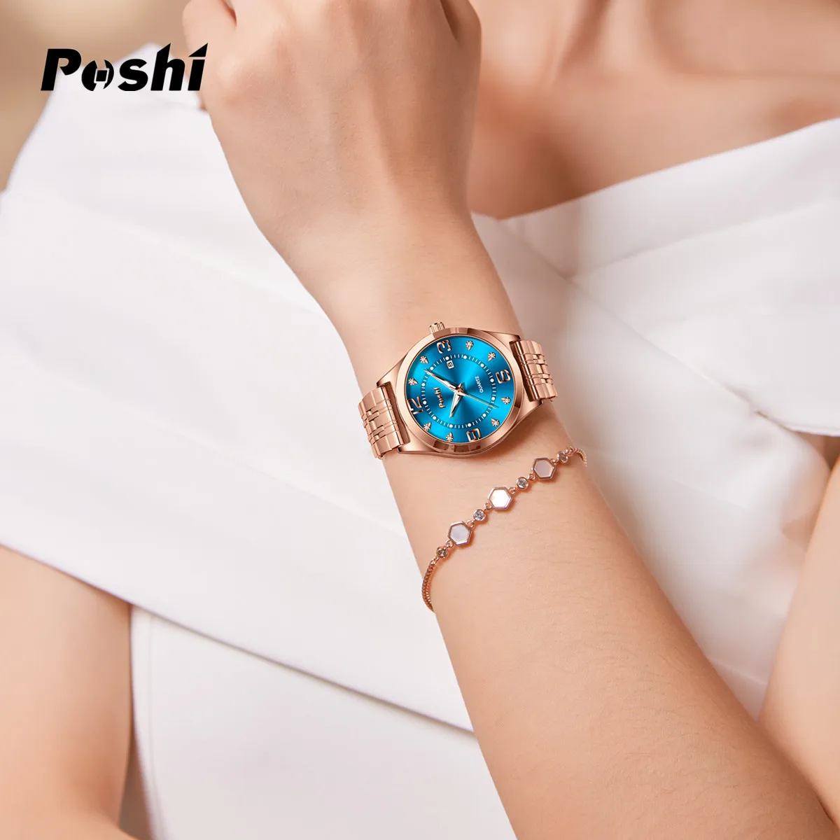 POSHI Women Watches Fashion Stainless Stain Steel Ladies Watch Waterproof Rose Gold Quartz Wristwatch Romatic Girlfriend Gift 3