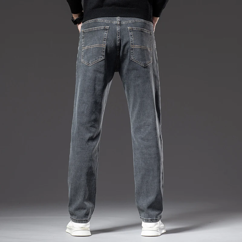 Plus Size 40 42 44 New Autumn Men's Blue-grey Straight-leg Jeans Business Casual Cotton Stretch Denim Pants Male Brand 4