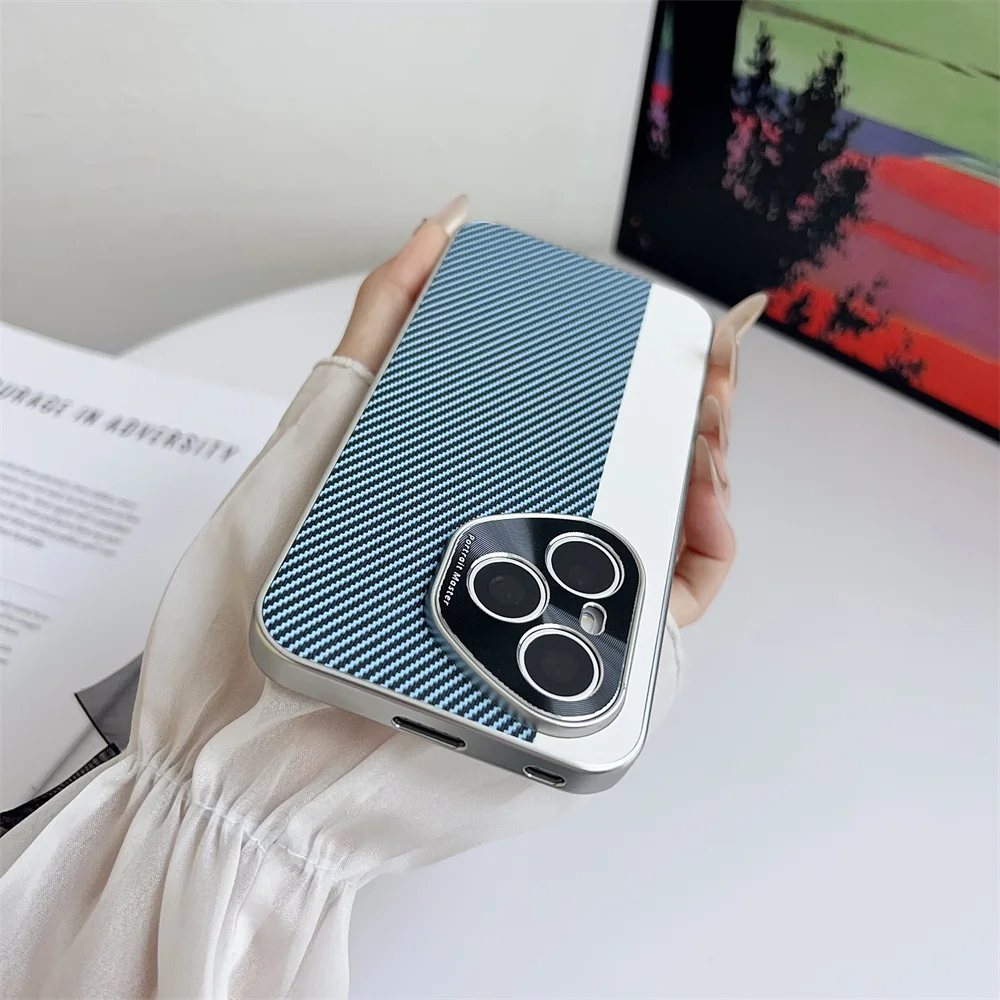 Luxury PU Carbon Fiber Protective Back Cover Case