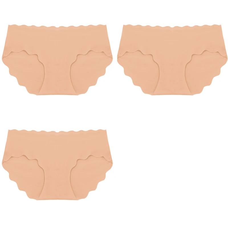 3-Piece Set of Seamless Silk Satin Women's Panties with Wavy Edge and Comfort Fit