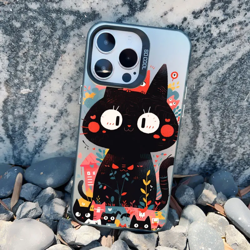 Niedliche Cartoon-Katzen-Handyhülle für iPhone 13 Hülle 13 Mini 17 16 14 15 Plus 14 15 11 12 13 Pro Max Stoßfeste Laser-Cover Fundas – Detail 1