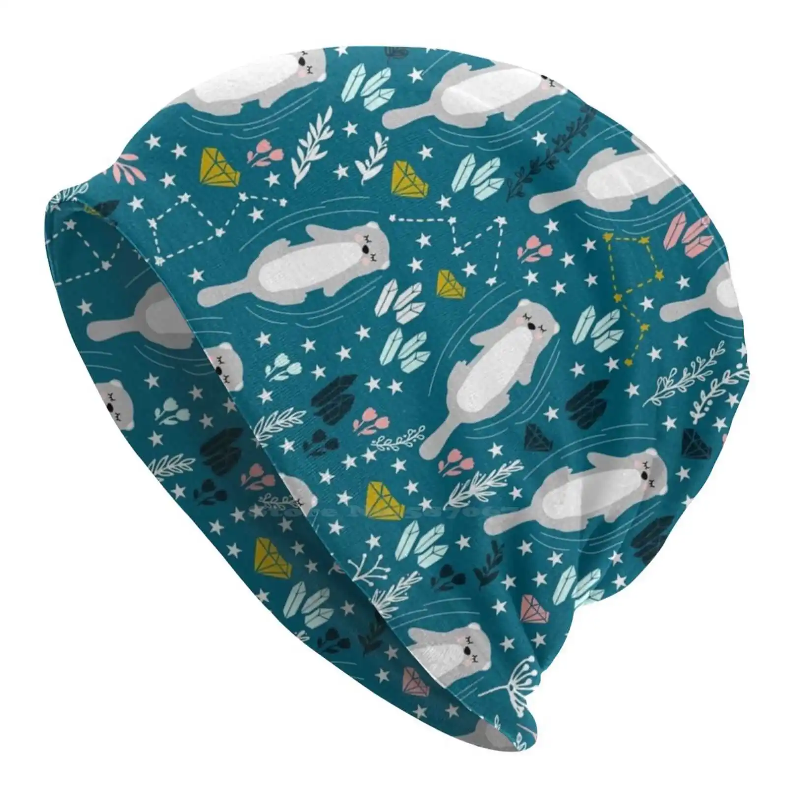 Cute Otters Cappello Lavorato A Maglia Warm Beanie Outdoor Caps Rosa Verde Blu Bianco Grigio Otters Pattern Sleeping Otter Otters Lover Funny