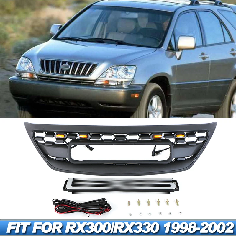 Misura Per Lexus Rx300/Rx330 1998-2002 Griglia Con Luci A Led 1999 2000 2001 Rx300/Rx330 Decorazione Griglia Modifica Paraurti Anteriore