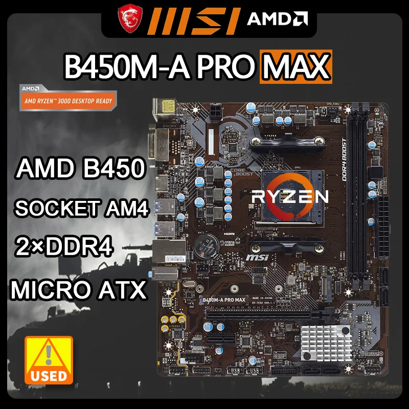 

B450M Motherboard MSI B450M-A PRO MAX AM4 support RYZEN 5 5600 cpu DDR4 32GB AMD B450 PCI-E 3.0 M.2 USB3.2 HDMI Micro ATX