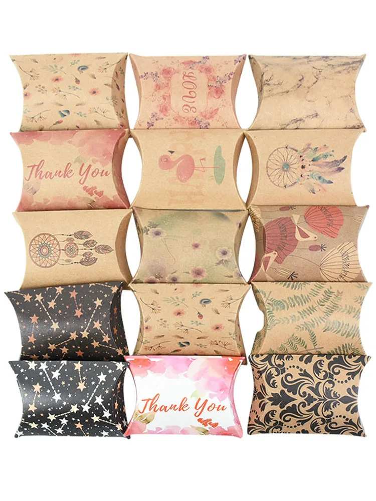 플라밍고 드림 캐처 윈드 차임, 감사 패턴 크래프트 종이 상자, 베개 모양 사탕 상자, 결혼식 파티 선물 용품, 10 개