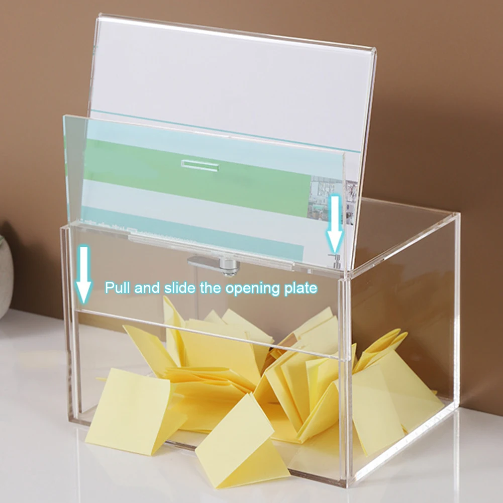 Acrylic Raffle Ticket Container with Lock and Sign Holder Voting Box Cardboard Raffle Box for Voting Charity Ballot Suggestions 6
