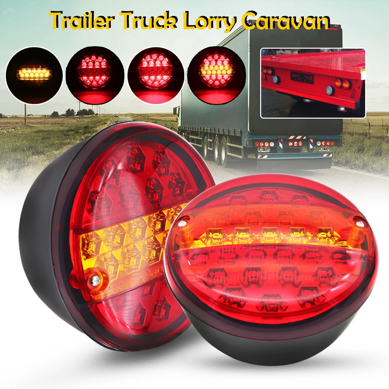 

20 LED 12V 24V Universial Car Tail Light Rear Brake Stop Indicator Turn Signal Lamp Round Trailer Truck Caravan Van Lorry