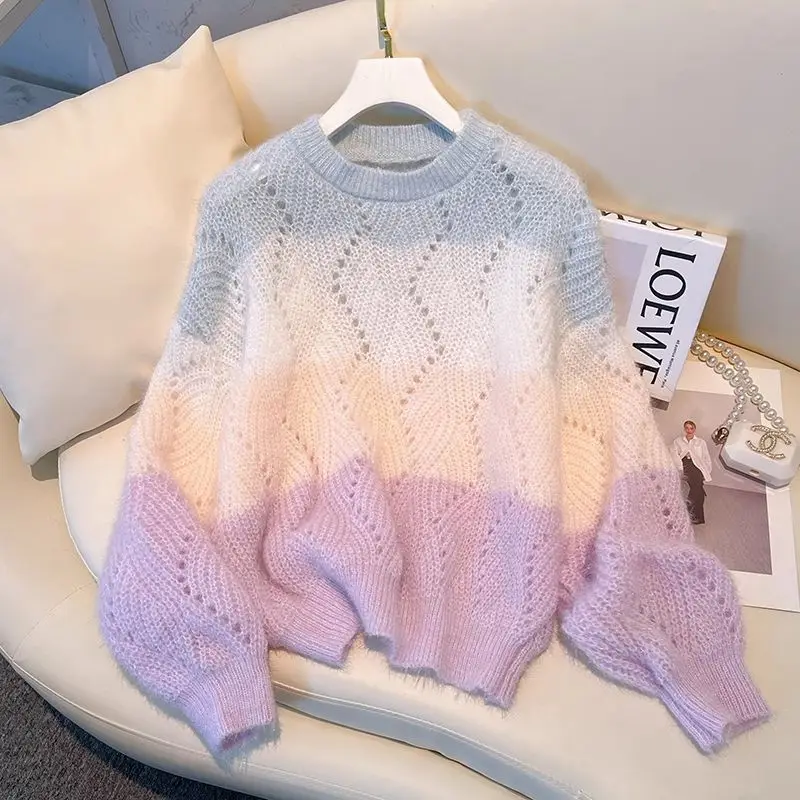 Suéter Unisex De Punto Degradado GURUNVANI - Cuello Redondo, Ajuste Holgado, Textura Torcida