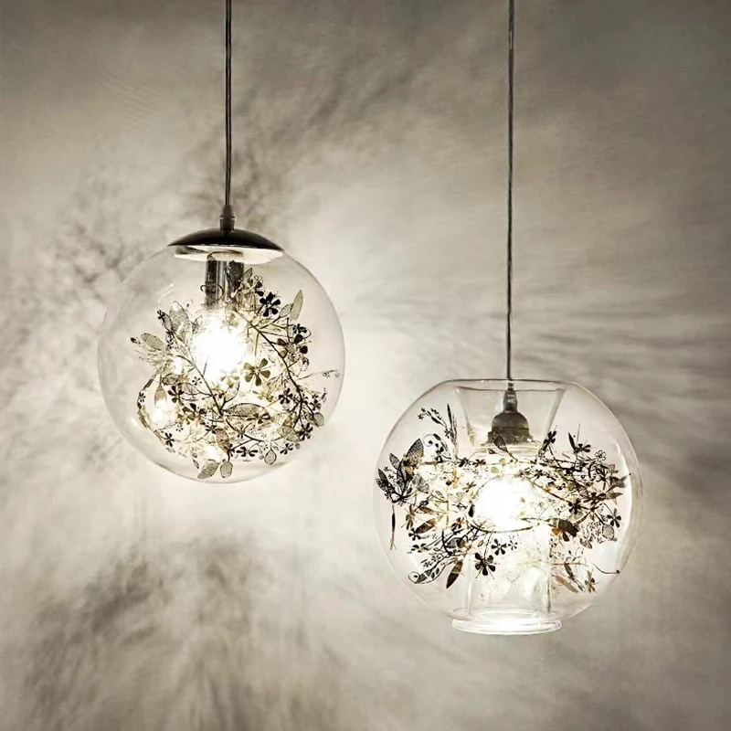 

Металлические стеклянные подвесные лампы в форме цветка, современные столовые, гостиной, спальни, ванной, прикроватные светильники E27, подвесной светильник