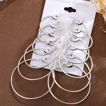 Fashion Hyperbolic Hoop Earrings Set for Women Silver Color Round Circle Earring Female Trendy Ladies Party Jewelry Gift