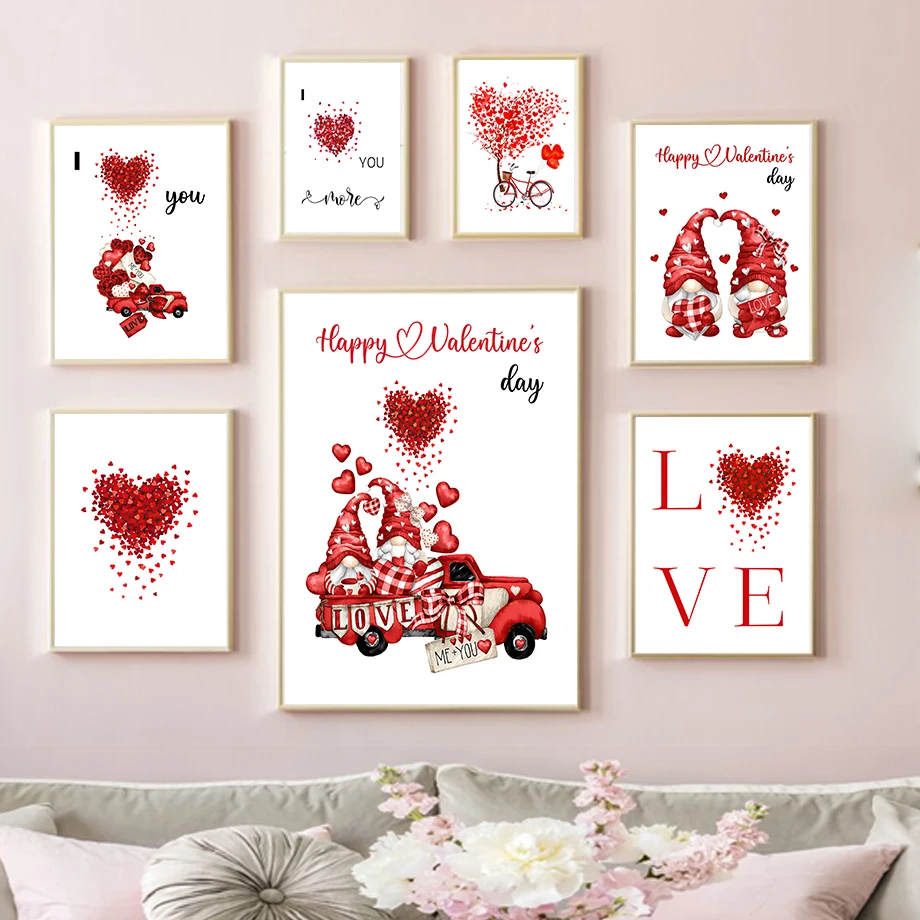 San Valentino Love Tree Red Pink Heart Wall Art Canvas Painting Nordic Poster E Stampe Immagini A Parete Per La Decorazione Del Soggiorno