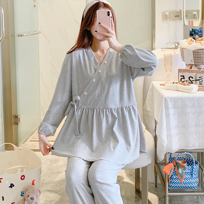 65% Cotton Maternity Nursing Sleepwear Sets cotton pajama set maternity nightgown set Spring Autumn Pajamas Clothes Pregnant Women Pregnancy Home Sleep Hospital