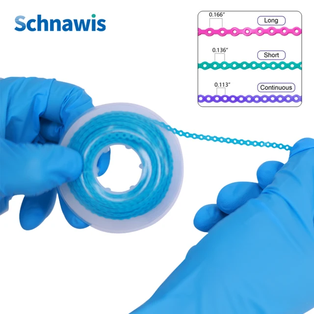 Dental Orthodontic Elastic Power Chain Colored Rubber Band15feet/Spool Long Short Continuous Power Chain for Brackets Braces