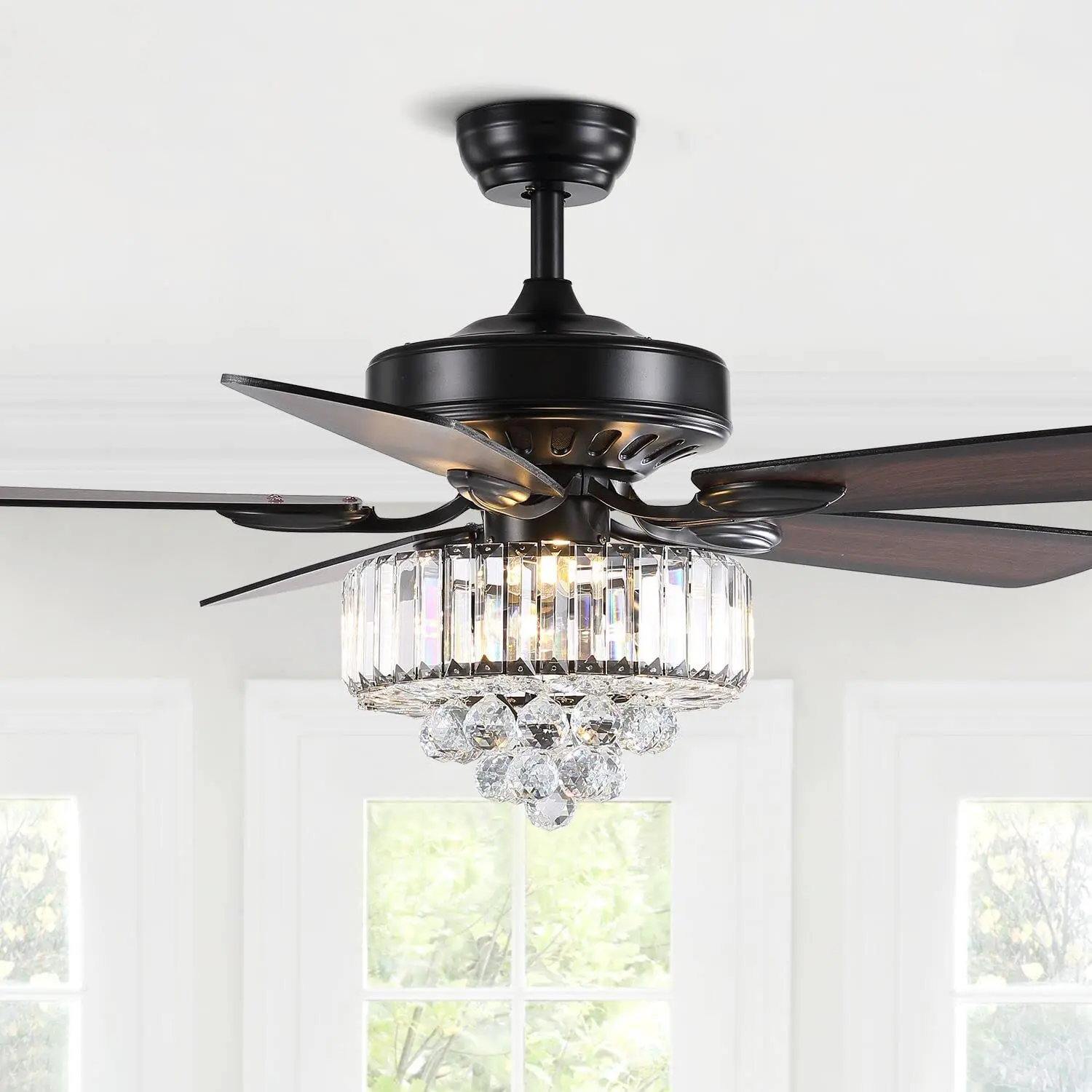 

LED Ceiling Fan with Light And Remote Control Modern Crystal Chandelier Silent Reversible Fan for Bedroom Dining Living Room