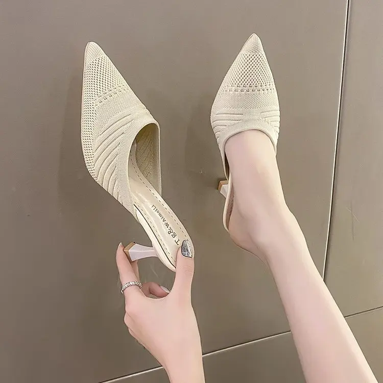 

Шлепанцы женские на тонком каблуке, с острым носком, из ПУ кожи