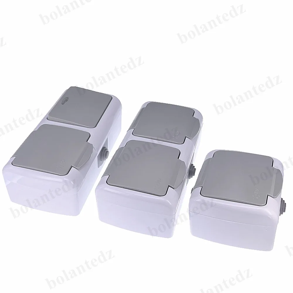 Waterproof Surface-Mount Dual Germany Schuko Socket with Earthing, IP54 Rated
