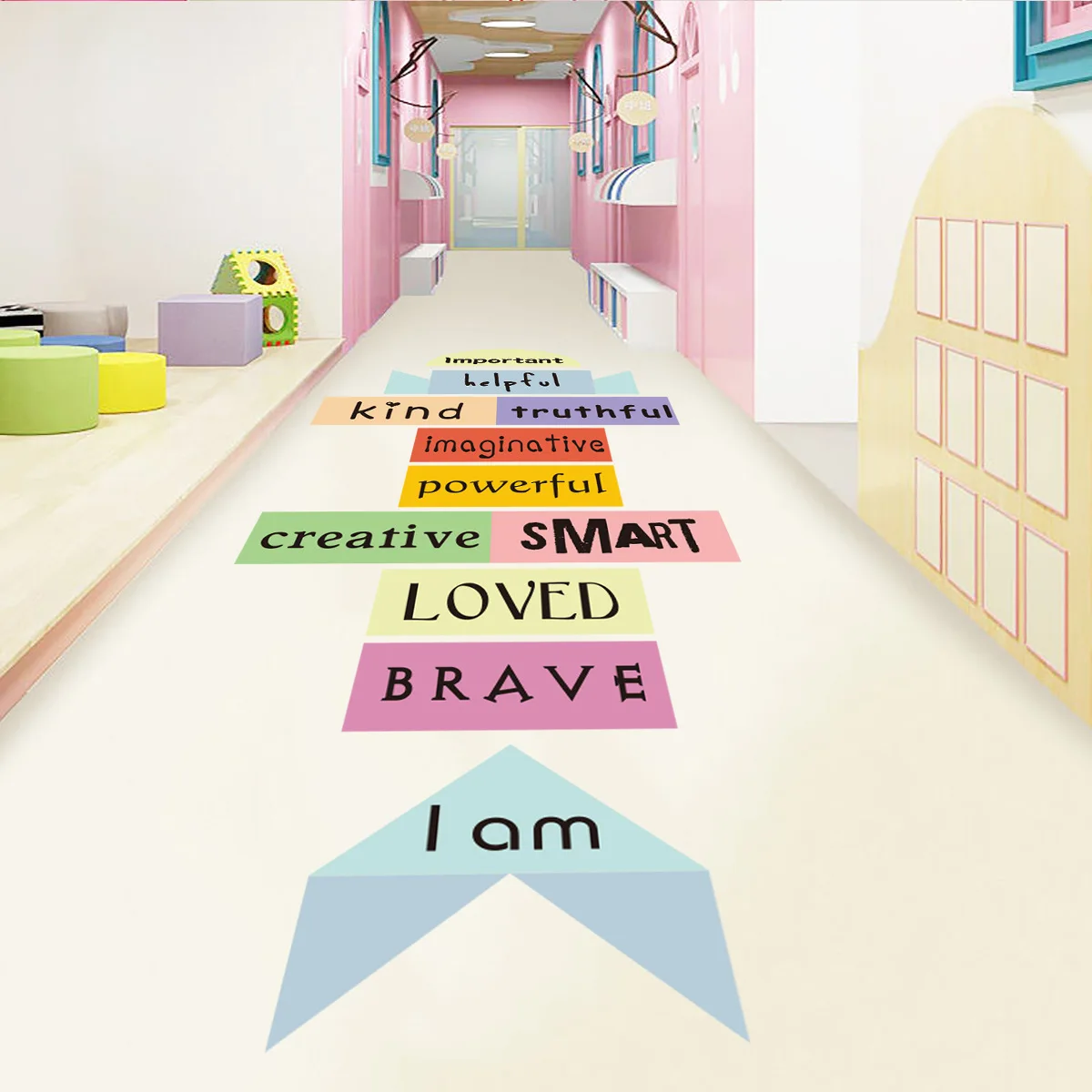 Kids Room Floor Sticker Multicolor Shapes Alphabet PVC Wall Decals Stickers for Nursery Room Playroom Kindergarten Decor