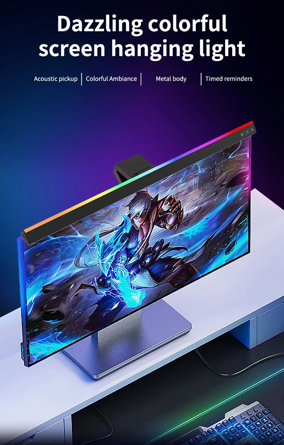 Description Picture 2 of itemLed Computer Monitor Light Internet Bar Gaming Office Computer Display Screen Lamp Sync to Music RGB Stepless Dimming Lamp