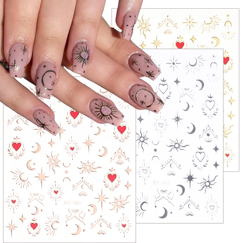 

Stars Moon Nail Stickers Gold Silver Starry Sky Galaxy Butterfly Self-Adhesive Nail Sliders Decals Manicure Decoration Stickers