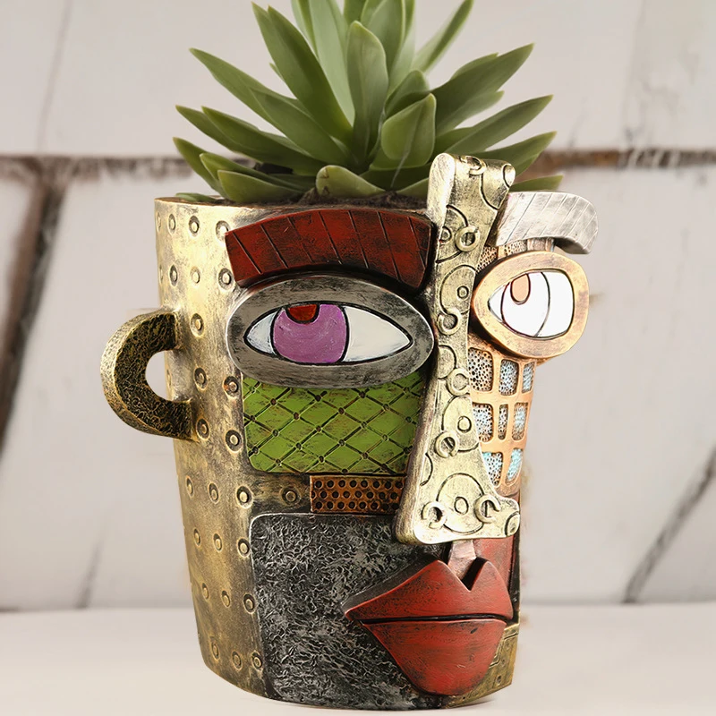 Resin Retro Face Abstract Art Succulent Flower Pots Ornament Antique Flower Vase Potted Plan Container flower pot,flower vase,hydroponic flower pot,plant pot